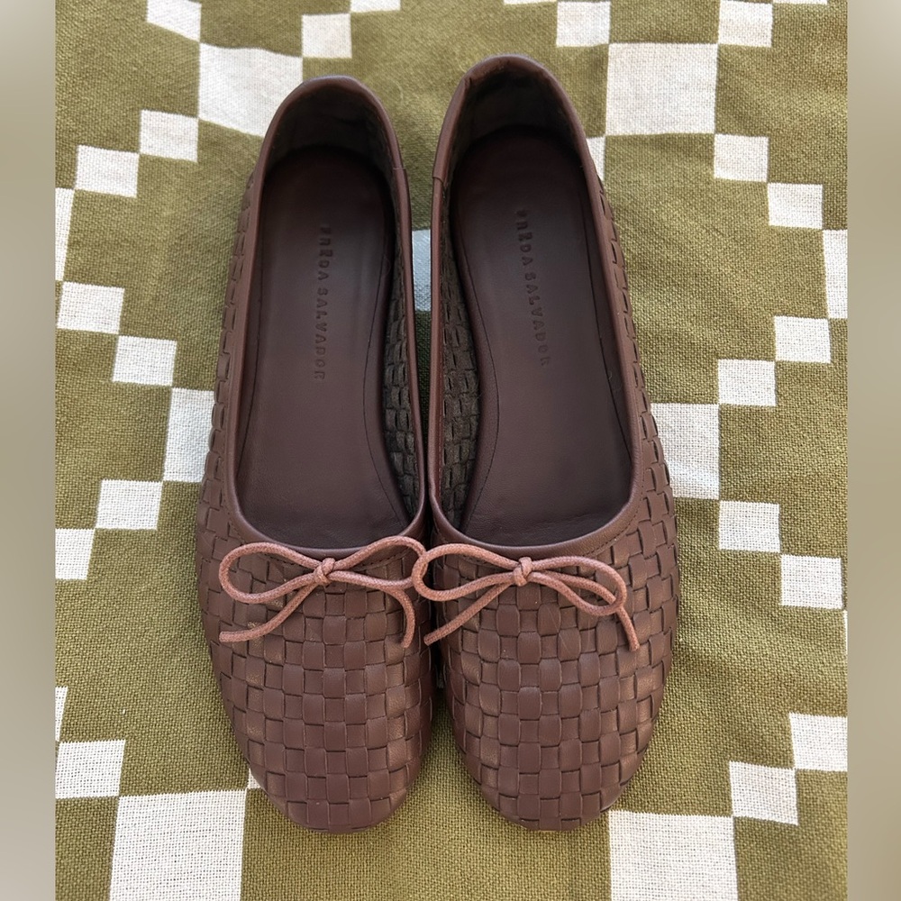 Freda Salvador Roma Umber Woven Leather Ballet Flat Size 8